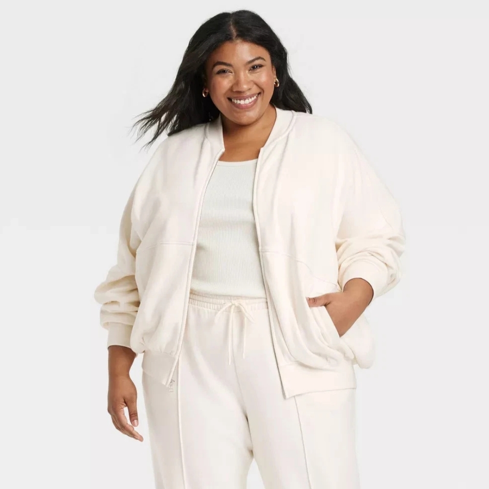 NWT Cream Leisure Fleece Bomber Jacket Size XXL